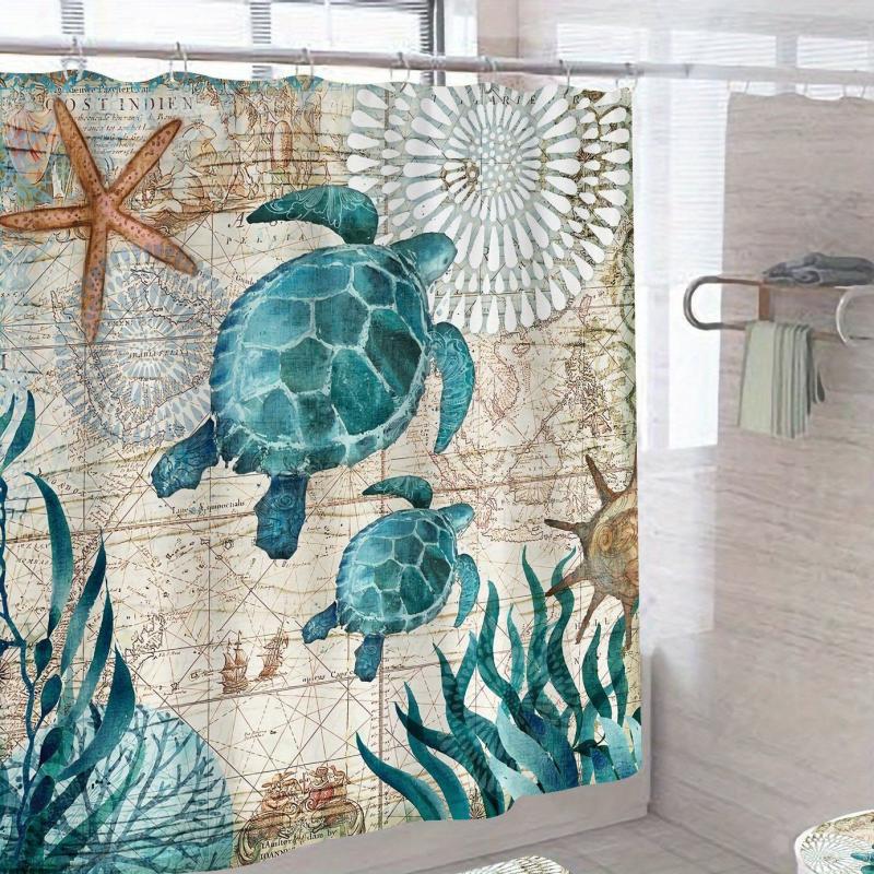 Turtile Pattern Shower Curtain Waterproof Fabric Bathroom Decor