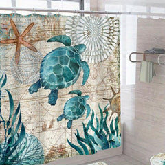Turtile Pattern Shower Curtain Waterproof Fabric Bathroom Decor
