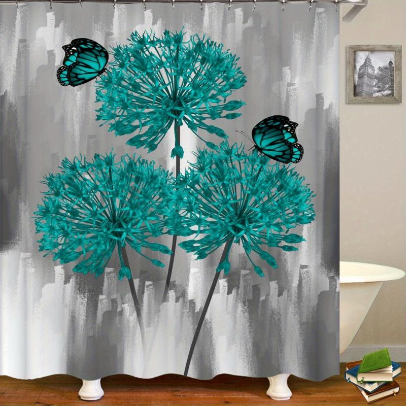 3pcs Rose Pattern Waterproof Shower Curtain Bathroom Decor