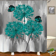 3pcs Rose Pattern Waterproof Shower Curtain Bathroom Decor
