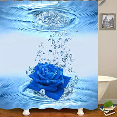 3pcs Rose Pattern Waterproof Shower Curtain Bathroom Decor