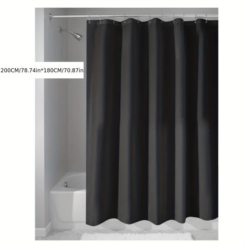 Waterproof Solid Shower Curtain with 12 Hooks