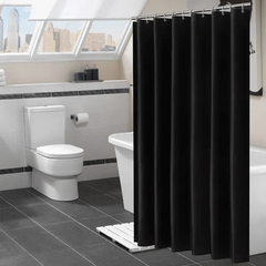 Waterproof Solid Shower Curtain with 12 Hooks