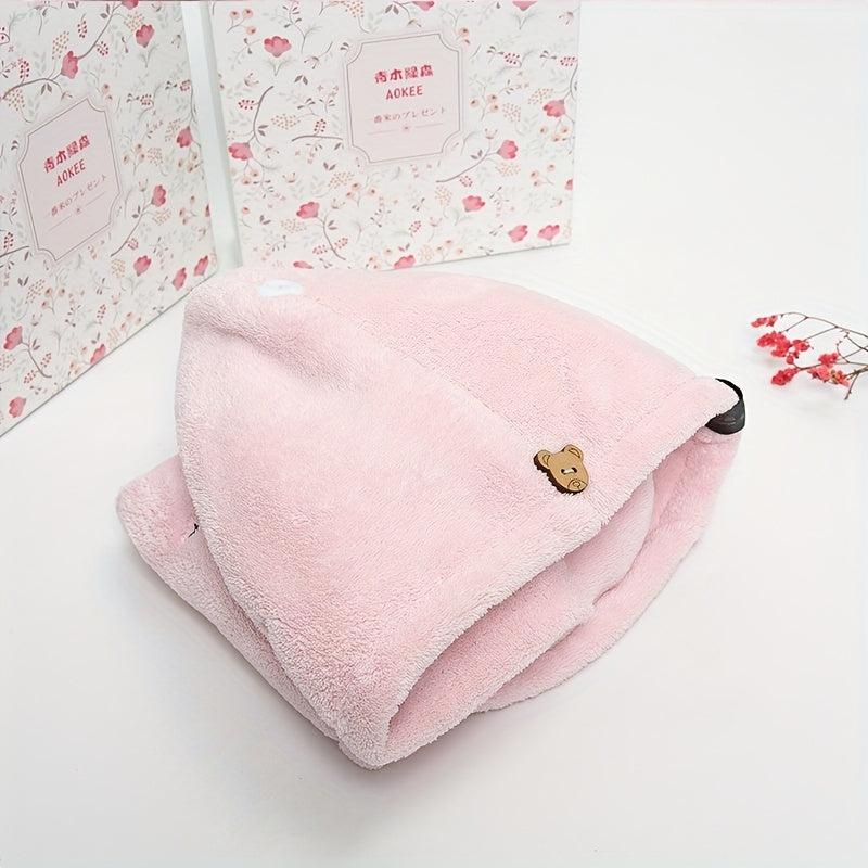 Double Layer Hair Drying Cap Coral Fleece Towel Quick Dry for Long Hair