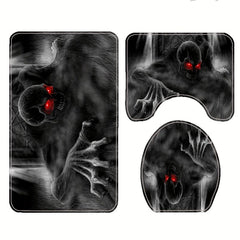 Skull Pattern Bathroom Shower Curtain Set with Rugs & Mat