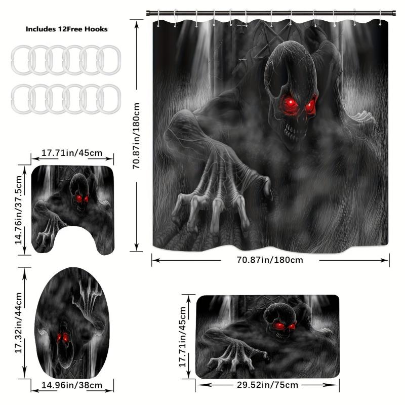 Skull Pattern Bathroom Shower Curtain Set with Rugs & Mat