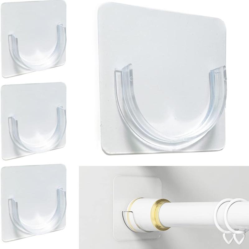 Shower Rod Holder Tension Curtain Rod Bracket No Drilling Self Adhesive