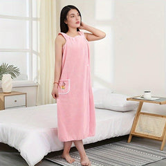 Embroidered Wearable Bath Towel for Adults Soft Absorbent Bathrobe with Pocket
