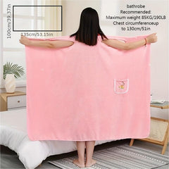Embroidered Wearable Bath Towel for Adults Soft Absorbent Bathrobe with Pocket