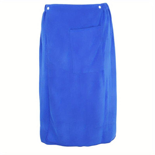 Men's Solid Bath Skirt Towel with Pocket Soft Absorbent Shower Wrap