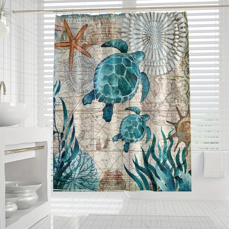 Waterproof Turtle Shower Curtain with Hooks
