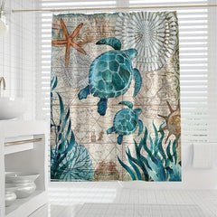 Waterproof Turtle Shower Curtain with Hooks