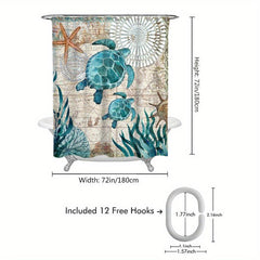 Waterproof Turtle Shower Curtain with Hooks