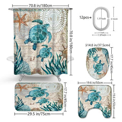 Waterproof Turtle Shower Curtain with Hooks