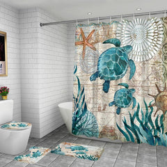 Waterproof Turtle Shower Curtain with Hooks