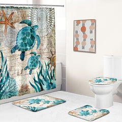 Waterproof Turtle Shower Curtain with Hooks