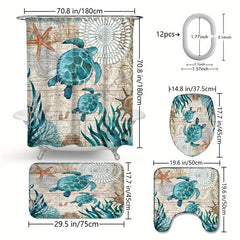 Waterproof Turtle Shower Curtain with Hooks