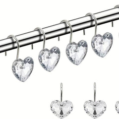 12pcs Heart Shaped Acrylic Shower Curtain Hooks