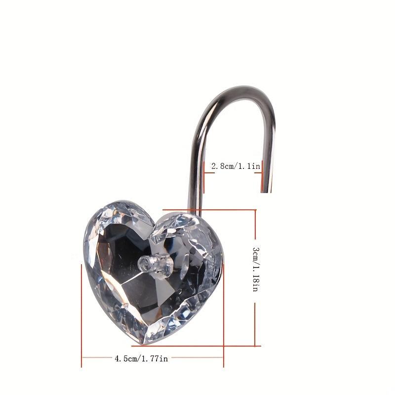 12pcs Heart Shaped Acrylic Shower Curtain Hooks