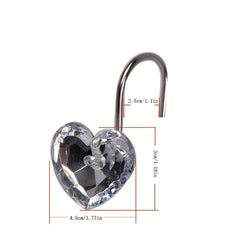 12pcs Heart Shaped Acrylic Shower Curtain Hooks