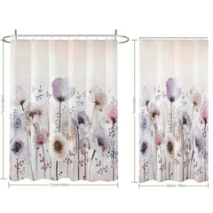 Light & Floral Shower Curtain w/ Hooks - Floral Bathroom Decor Set