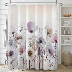 Light & Floral Shower Curtain w/ Hooks - Floral Bathroom Decor Set