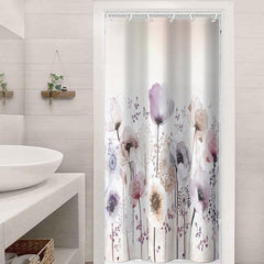 Light & Floral Shower Curtain w/ Hooks - Floral Bathroom Decor Set
