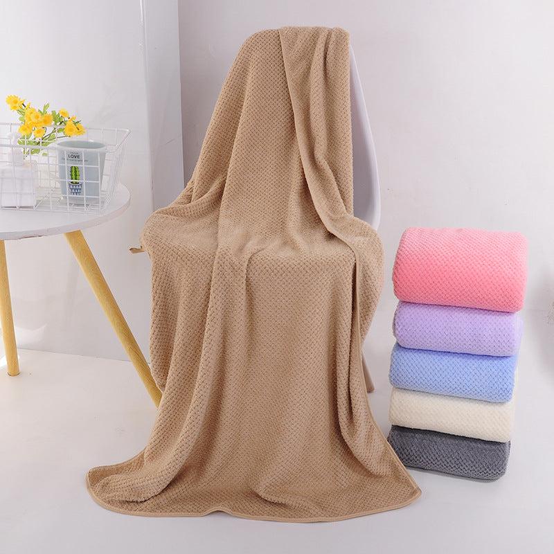 Soft Coral Fleece Bath Towel Absorbent Solid Bathroom Towel