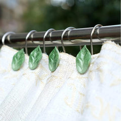 12pcs Leaf Shower Curtain Hook Metal Bathroom Decorative Hook