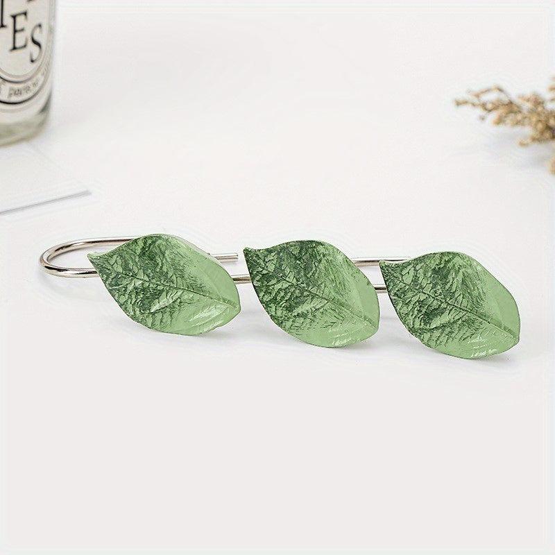12pcs Leaf Shower Curtain Hook Metal Bathroom Decorative Hook