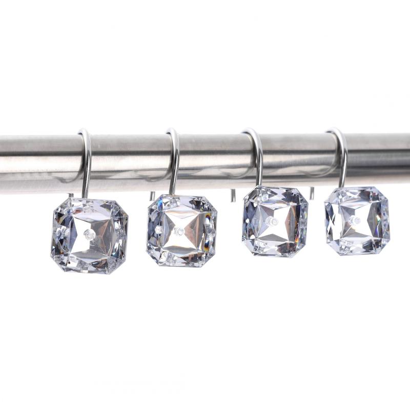 12pcs Square Acrylic Shower Curtain Hooks Bathroom Accessories