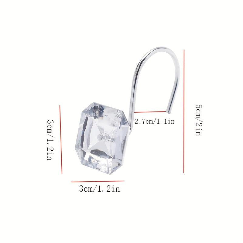 12pcs Square Acrylic Shower Curtain Hooks Bathroom Accessories