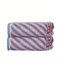 2pcs Bamboo Fiber Striped Hand Towel Soft Absorbent Towel For Home Bathroom