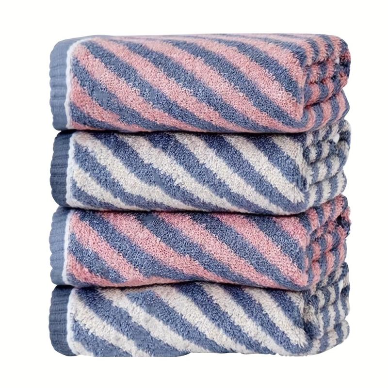 2pcs Bamboo Fiber Striped Hand Towel Soft Absorbent Towel For Home Bathroom