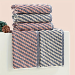 2pcs Bamboo Fiber Striped Hand Towel Soft Absorbent Towel For Home Bathroom