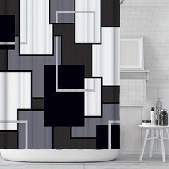 3pcs Geometric Pattern Shower Curtain Bathroom Mats Set