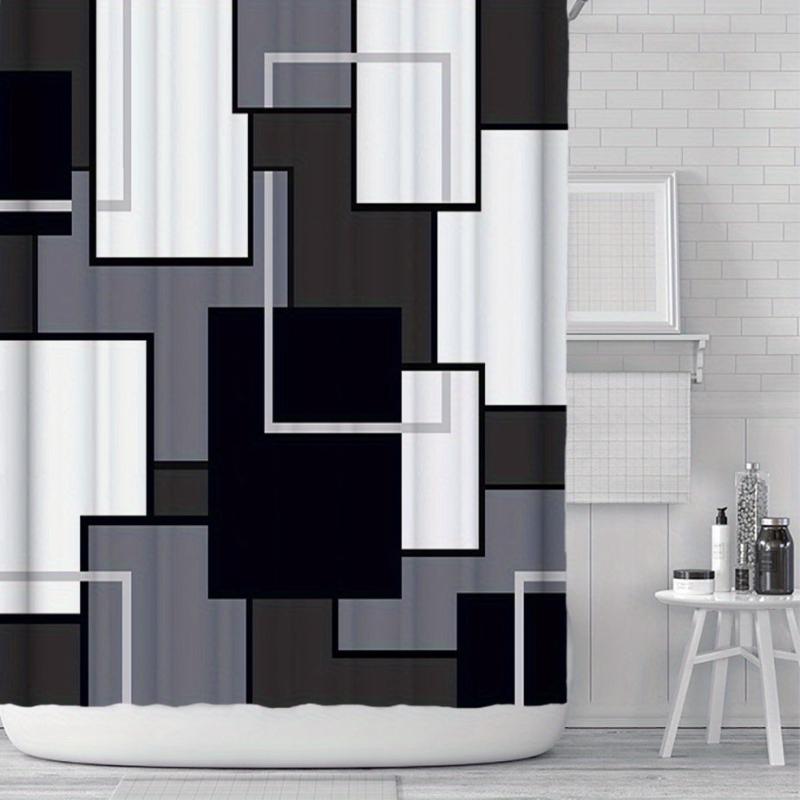 3pcs Geometric Pattern Shower Curtain Bathroom Mats Set