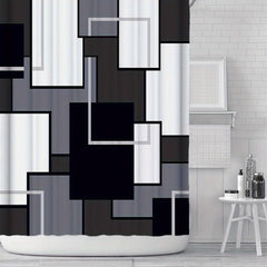 3pcs Geometric Pattern Shower Curtain Bathroom Mats Set