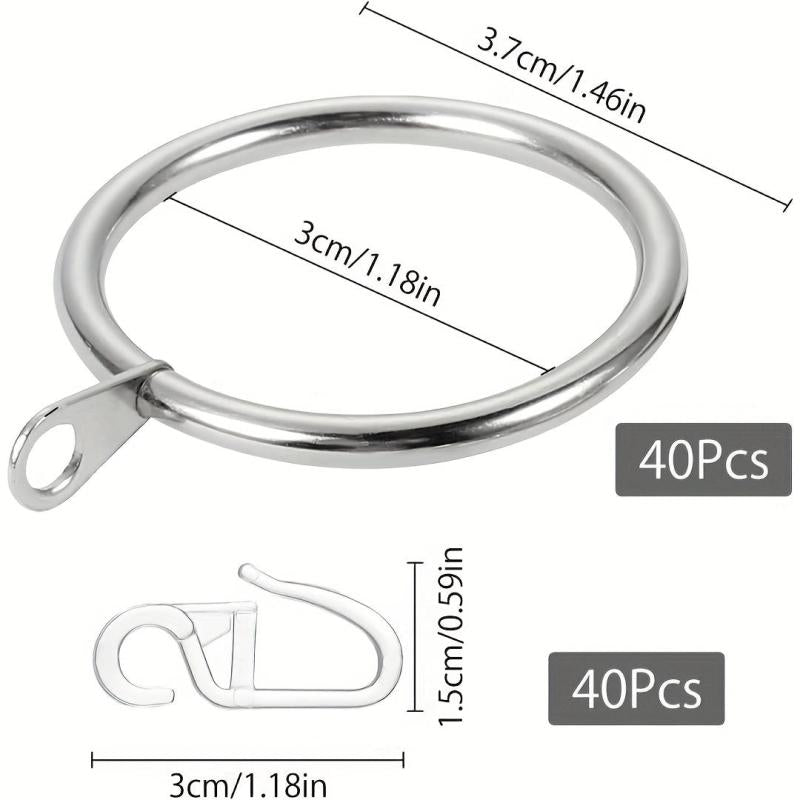 20pcs Metal Shower Curtain Ring Drapery Curtain Ring With Plastic Hooks