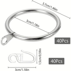 20pcs Metal Shower Curtain Ring Drapery Curtain Ring With Plastic Hooks