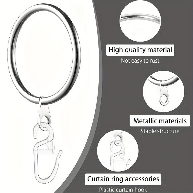20pcs Metal Shower Curtain Ring Drapery Curtain Ring With Plastic Hooks