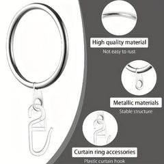 20pcs Metal Shower Curtain Ring Drapery Curtain Ring With Plastic Hooks