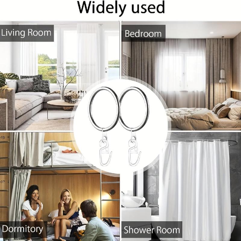 20pcs Metal Shower Curtain Ring Drapery Curtain Ring With Plastic Hooks