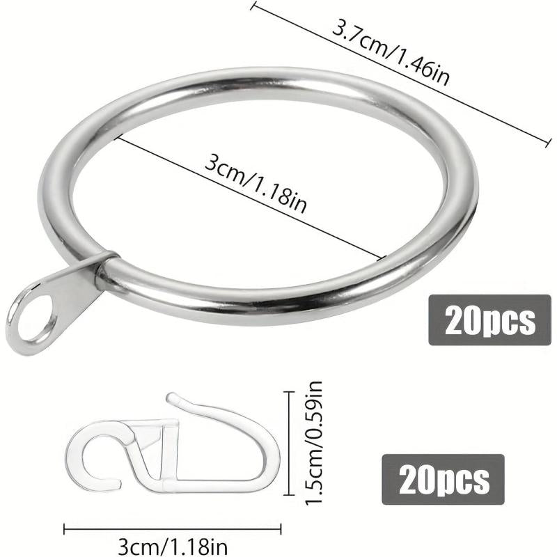 20pcs Metal Shower Curtain Ring Drapery Curtain Ring With Plastic Hooks