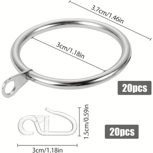 20pcs Metal Shower Curtain Ring Drapery Curtain Ring With Plastic Hooks