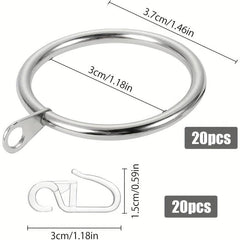 20pcs Metal Shower Curtain Ring Drapery Curtain Ring With Plastic Hooks
