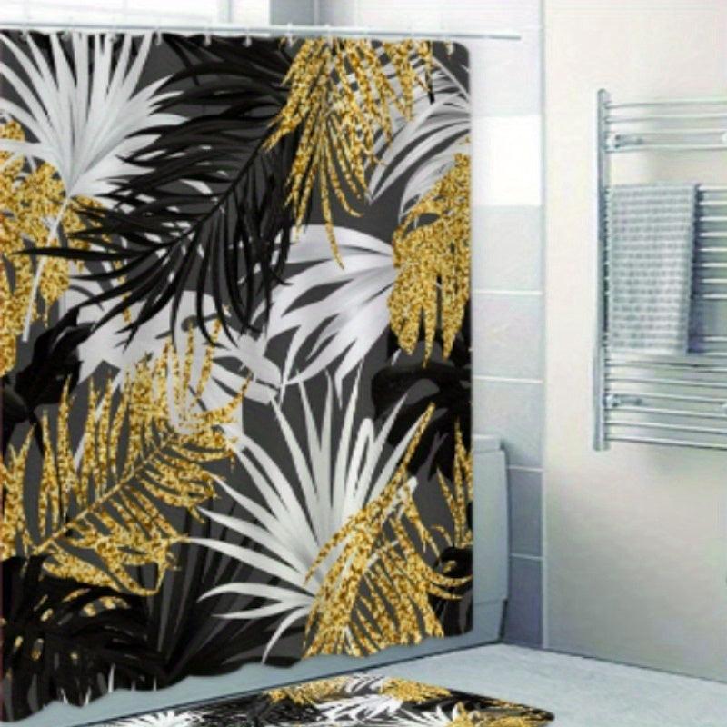 3pcs Tropical Plant Shower Curtain & Non Slip Bathroom Rug Set