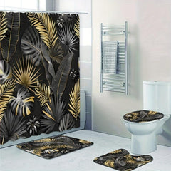 3pcs Tropical Plant Shower Curtain & Non Slip Bathroom Rug Set