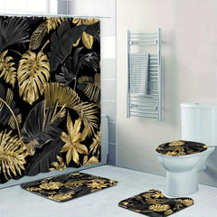 3pcs Tropical Plant Shower Curtain & Non Slip Bathroom Rug Set