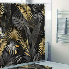3pcs Tropical Plant Shower Curtain & Non Slip Bathroom Rug Set